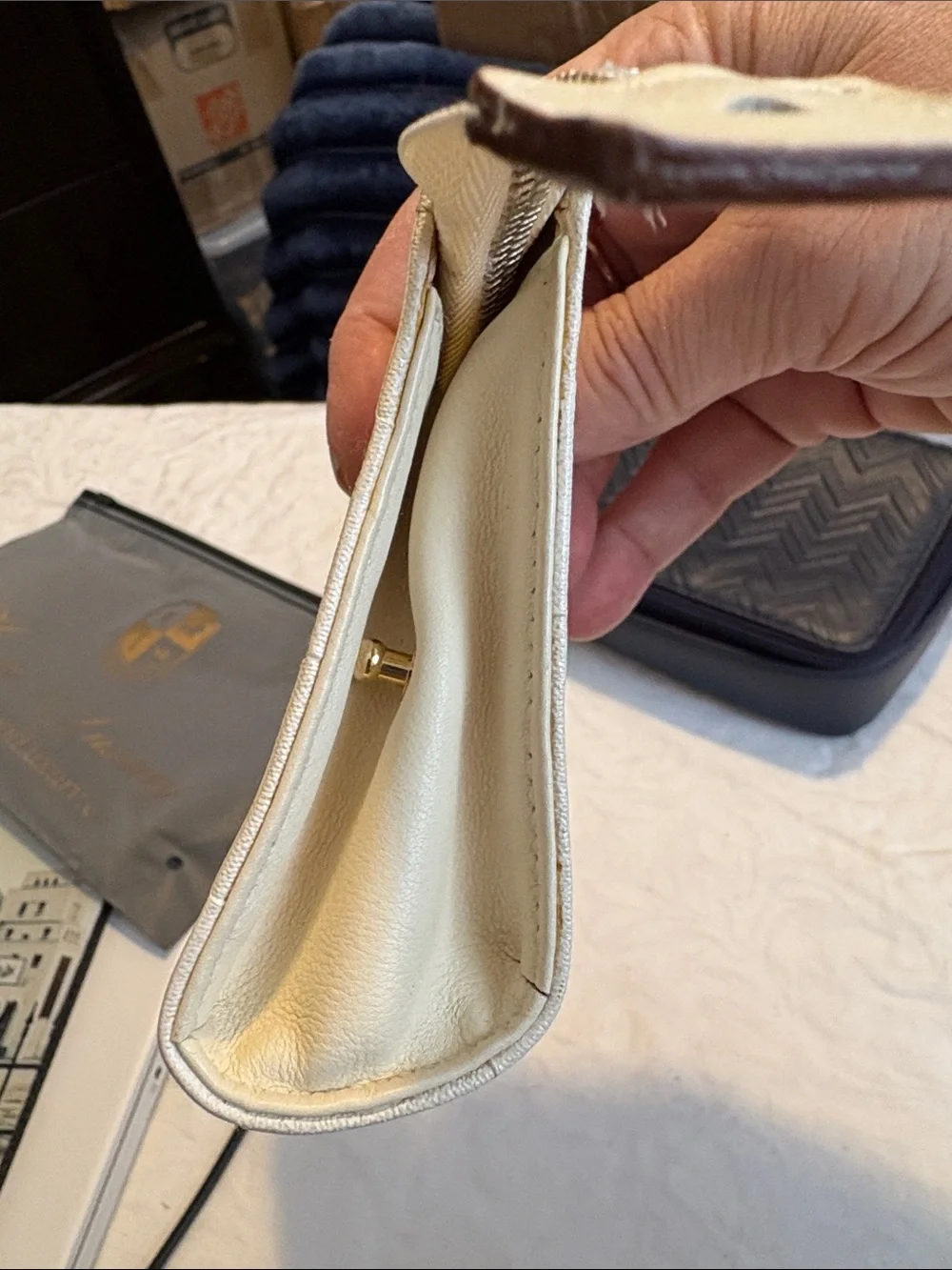 Beige Embossed Canvas Wristlet Pouch